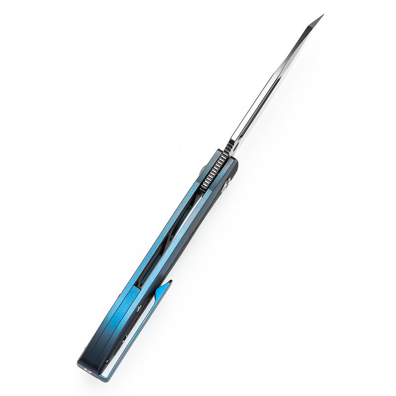 KANSEPT Thunderhead Thumb Hole Blue Titanium with Shred Carbon Fiber Inlay Handle (3.58" CPM S35VN Blade) with K.C. Spiron Design-K1106A3