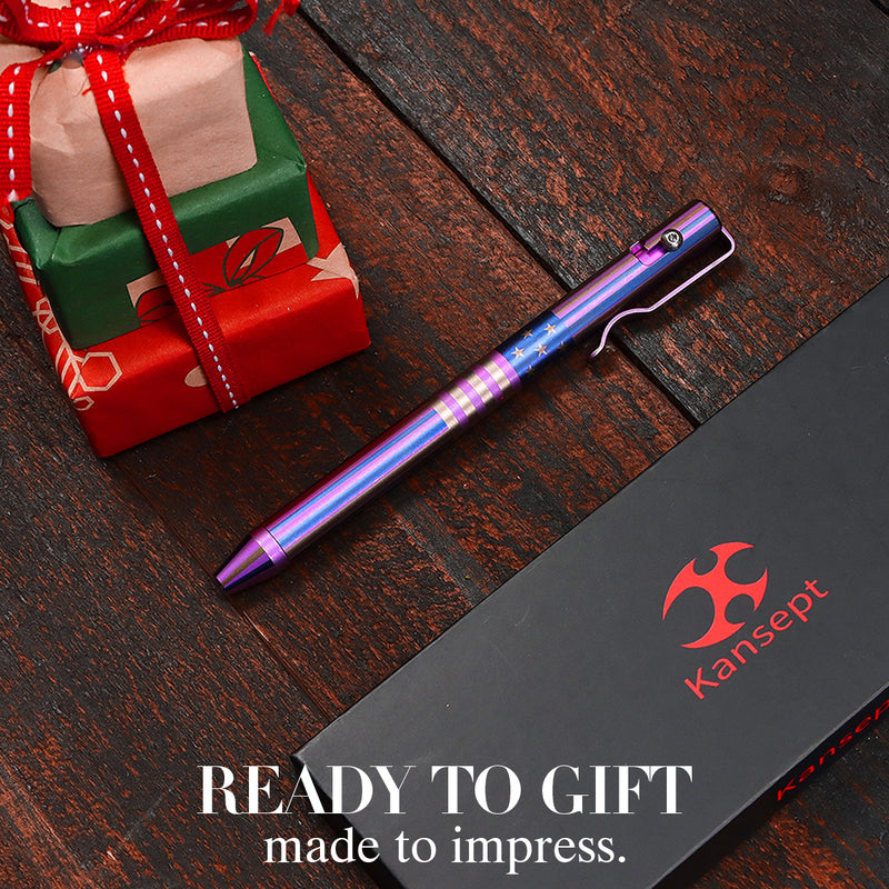 Kansept EDC Scavenger Bolt Action Titanium Pen with American Flag Pattern Designed by Kevin Passon-G013H1