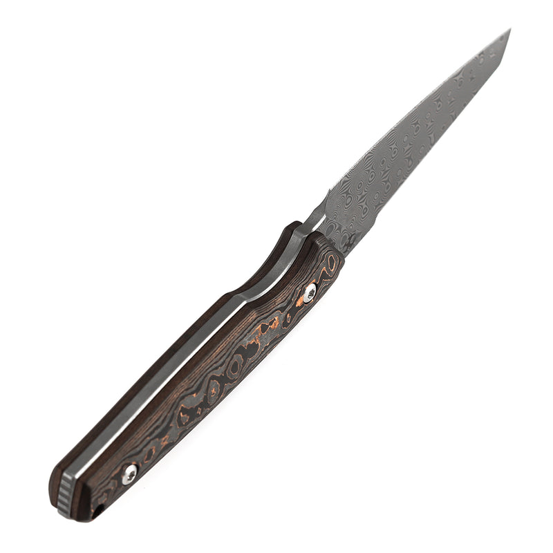 Kansept Parr | Fixed Blade | Copper Carbon Fiber |3.12" Damascus Blade | Jonathan Styles Design | G011A5