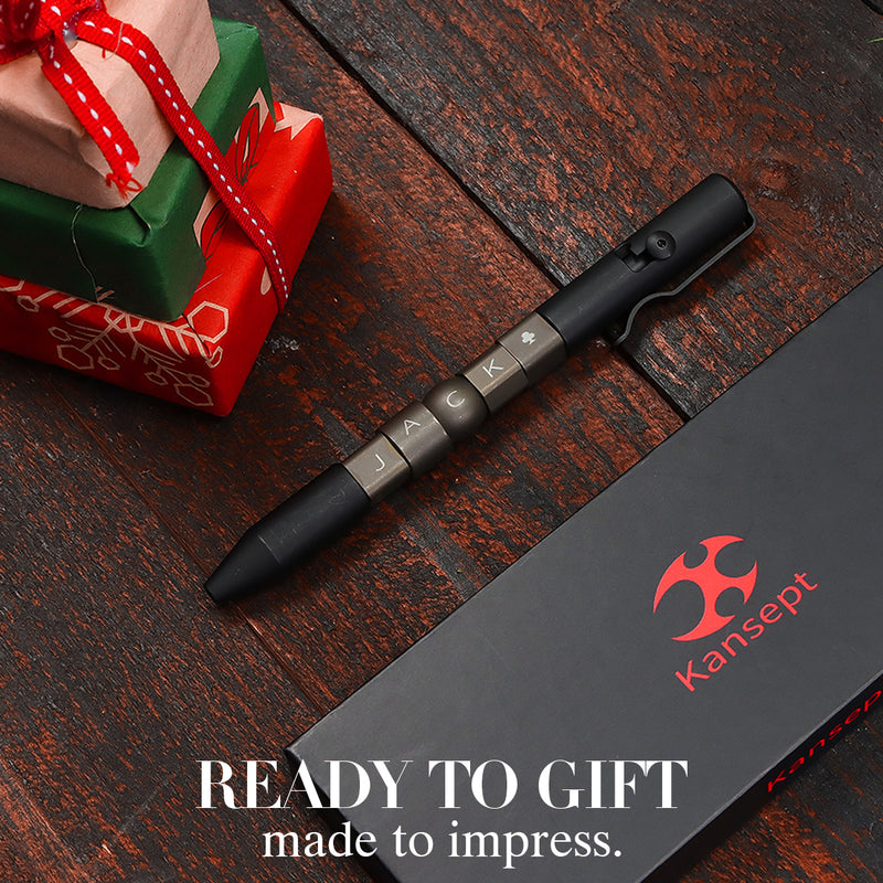 Kansept EDC Titanium Bolt-Action Pen Customizer – Customizable Inserts, Jackpot Vibes Pattern | Designed by Kevin Passon|G013P4