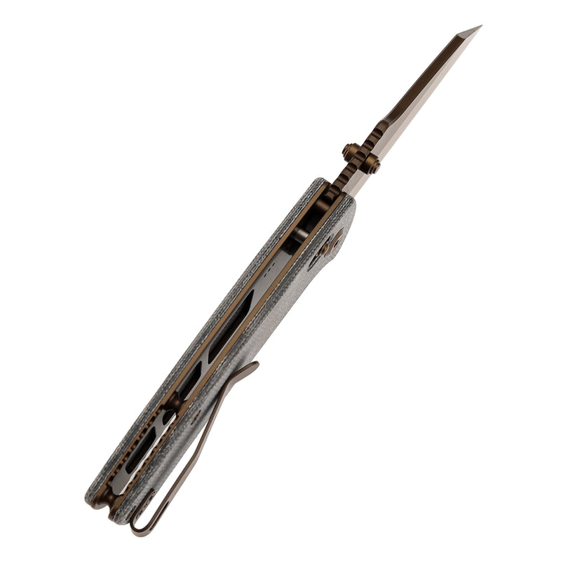 KANSEPT Main Street Thumb Studs/Crossbar Lock Knife Black Micarta Handle (3.36''Rose Gold Coated 154CM Blade) Dirk Pinkerton Design-T1015V11