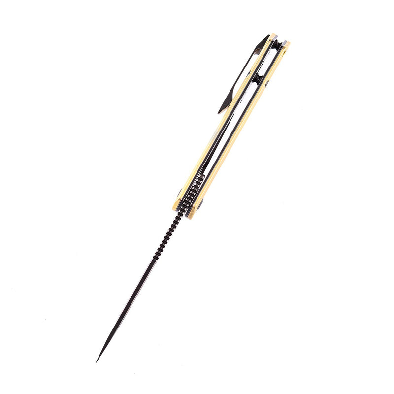 KANSEPT Prickle Flipper Knife Brass Handle (3.53"CPM-S35VN Blade)Max Tkachuk Design -K1012B1