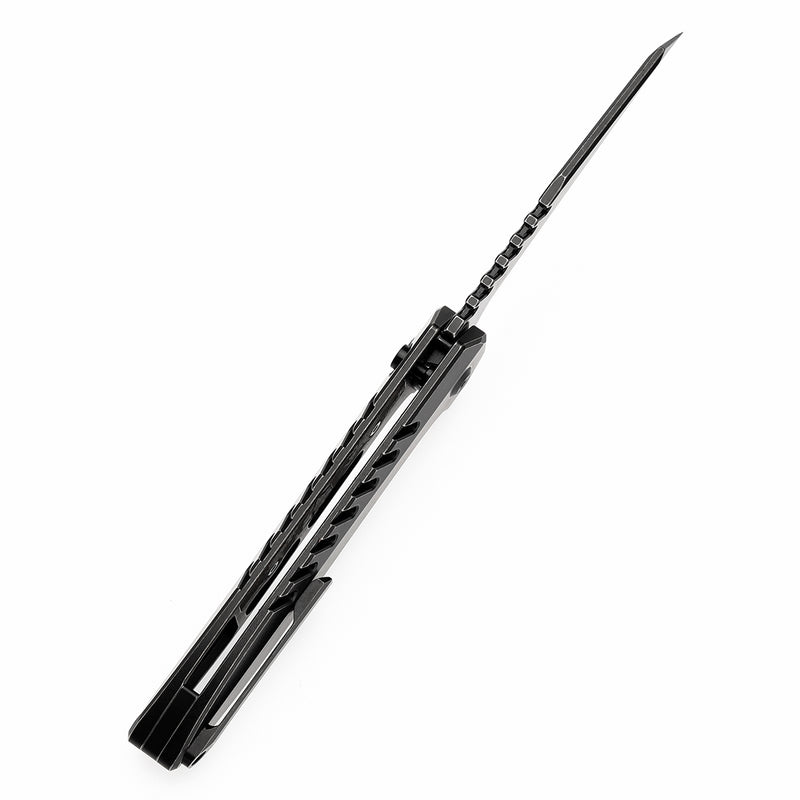 KANSEPT Kosame Button Lock Blackwash Titanium with Copper Carbon Fiber Inlay (3.37" 154CM Blade) with EI Spade Design-T1093F3