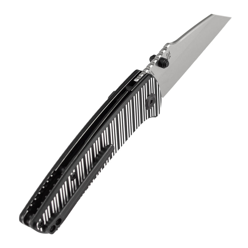 Kansept Main Street | Top Liner Lock | Black and Plain Aluminum with Stripes | 3.36" Elmax Blade | Pinkerton Knives Design |K1015H4