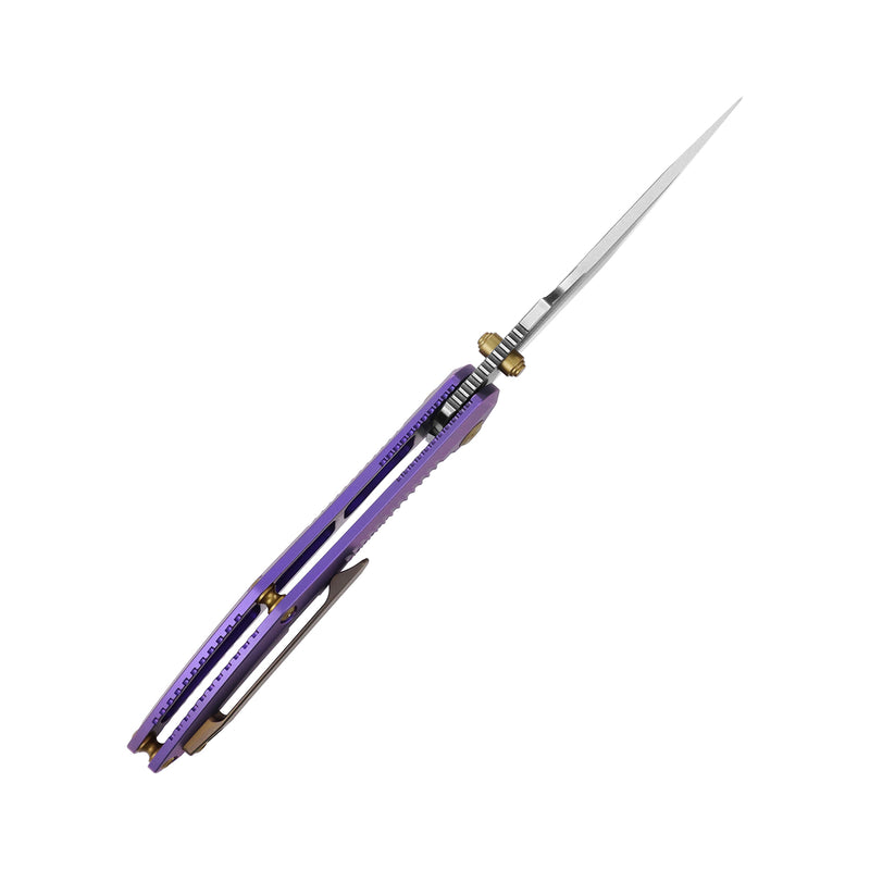 Navaja | Frame Lock | Purple Anodized Titanium | 3.12" Damascus | Pinkerton Knives | K1149A2