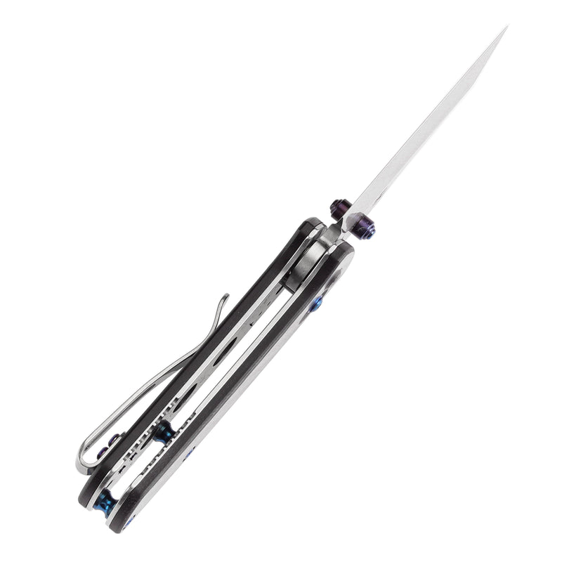 KANSEPT Little Main Street Cross Bar Lock Twill Carbon Fiber and G10 Handle (2.26'' Stonewashed 154CM Blade) Dirk Pinkerton Design T2015V4