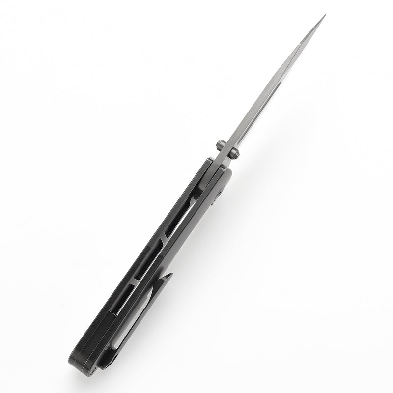 KANSEPT Superhawk Flipper Knife Blackwash Titanium Handle(3.89''Damascus Blade) Warhawk Knives Design-K1084A3