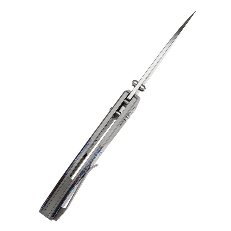 KANSEPT Dako Cross Bar Lock Stonewashed Titanium with Timascus Handle (3.19" CPM S35VN Blade) with Eddy M Design-K1101V5