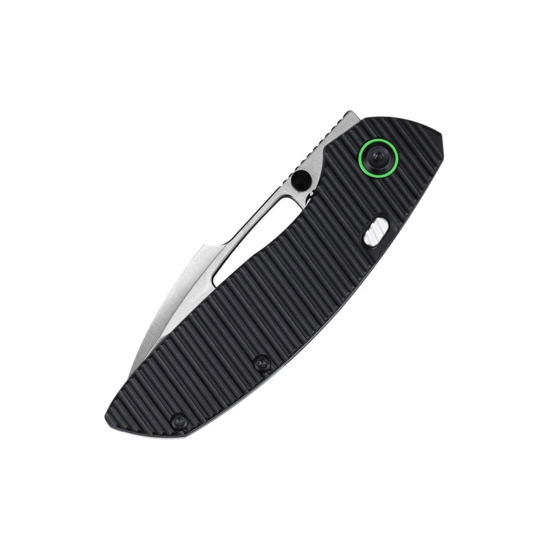 Link | Top Liner Lock | Black Aluminum with Milled Grooves | 2.98" Satin 14C28N | Triple Stripe Knives | T1068H1