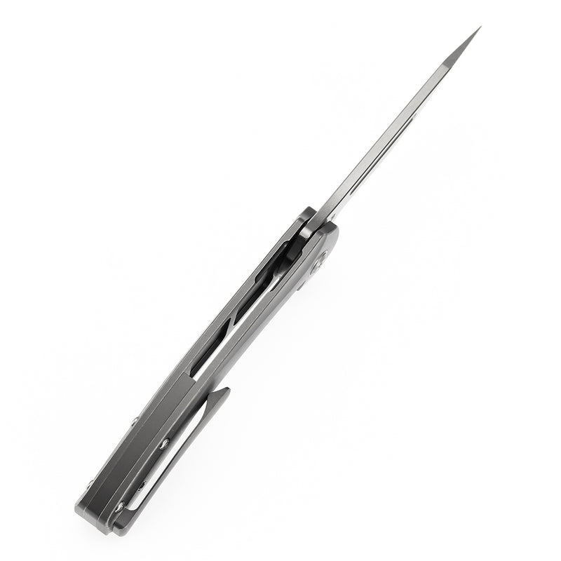 KANSEPT Hira Flipper Gray Anodized and Stonewashed Titanium Handle (3.46" CPM S35VN Blade) with Marco Knives Design-K1090A3