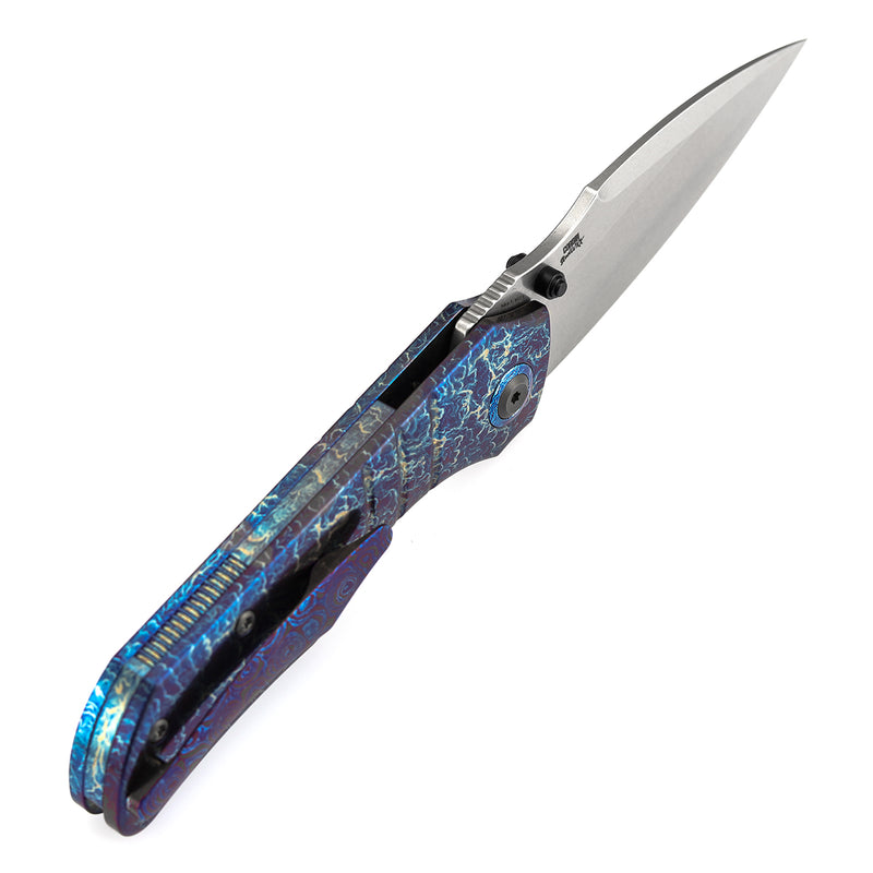Kansept Mini Lanza | Thumb Stud | Titanium with Lightning Strike Finish | 3.31" CPM 20CV Blade | Brandon Corbin Designed | K1116A3