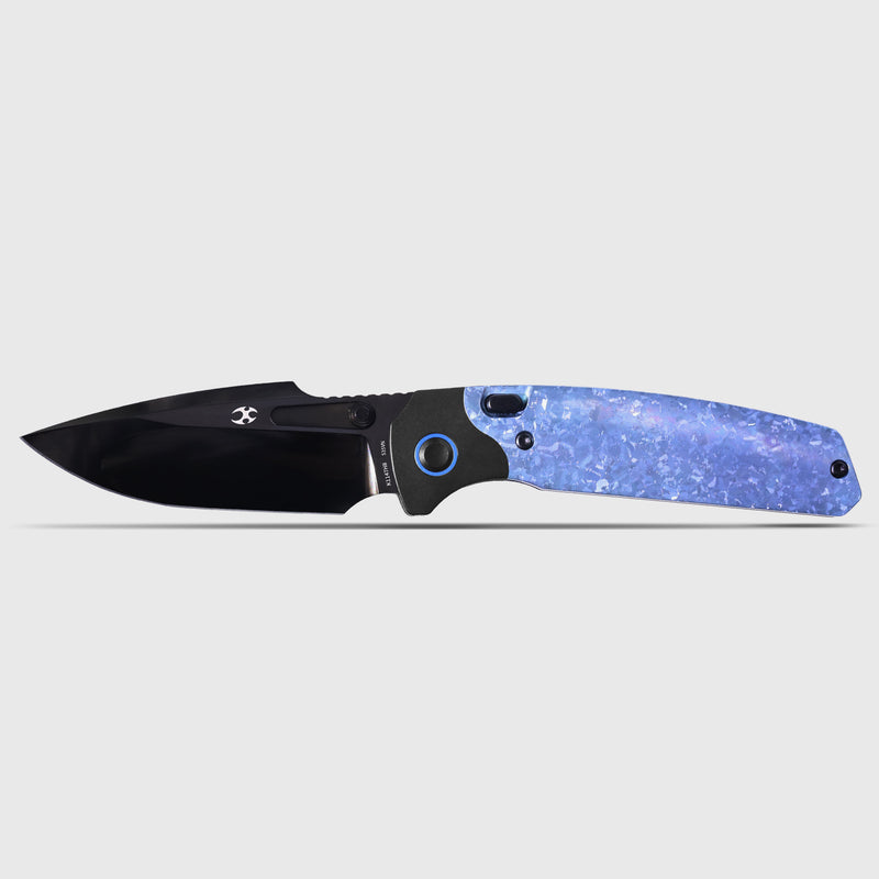 2026 BLADE SHOW WEST Exclusive | Mezha | Top Button Liner Lock | Blue Gradient Crystallized Titanium + Blackwash Titanium |3.35" Black Mirror DLC CPM S35VN | Fabian Hobbelen | K1147H8