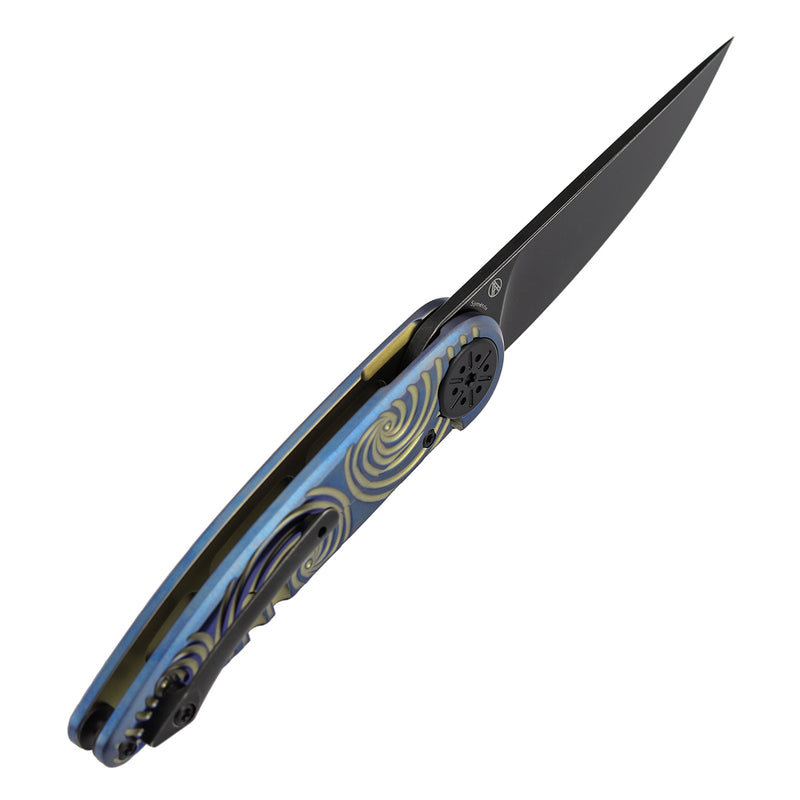 Symétrix | Frame Lock | Blue Anodized Titanium with Gold Swirl Pattern | 2.85" CPM S35VN | Alain André Design | K2141A3
