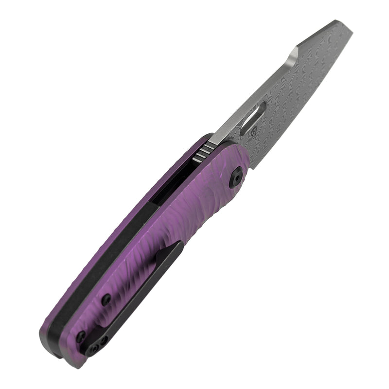 KANSEPT Orlok | Nested Liner Lock | Purple Anodized Ti with Micro Rock Texture | 3.03" Acid Etched Damascus | Terry Cour II Design | K2111A6