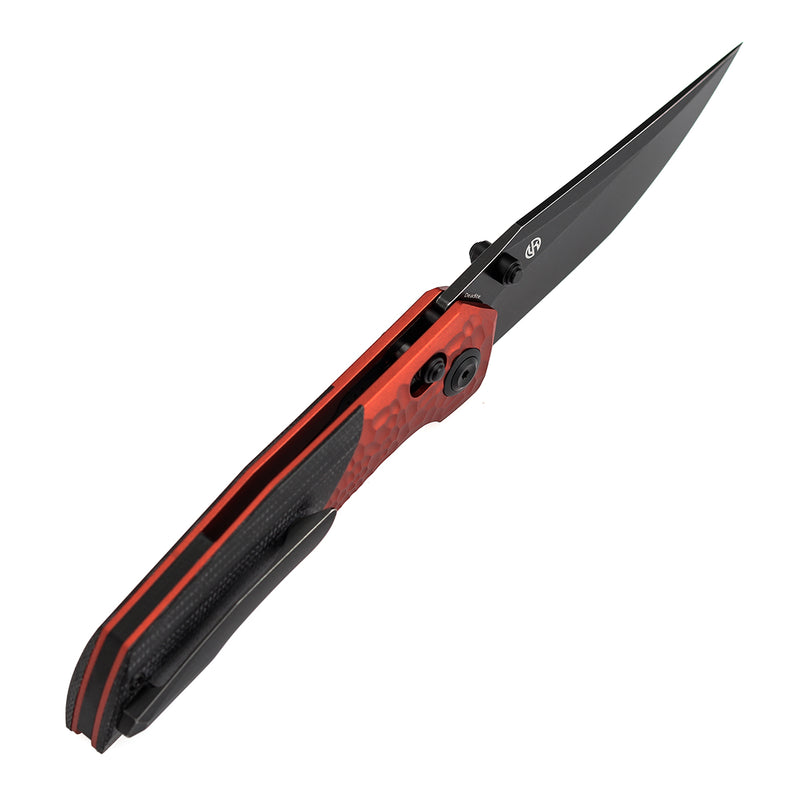 Deadite | Red Aluminum (Rock Texture) with Black Micarta Scales | 3.52" 154CM Blade | Tuffknives Design | T1081V3