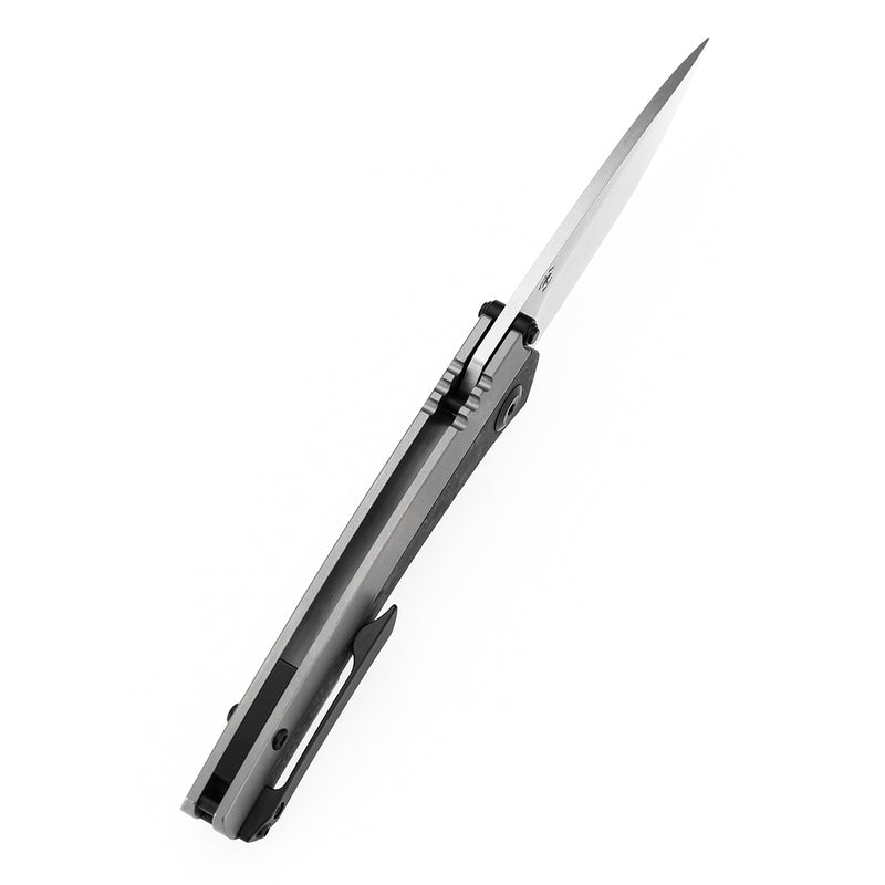 KANSEPT Thumb Stub Raven Bead Blasted Titanium with Shred Carbon Fiber Handle (3.13" CPM 20CV Blade) with Black Bird Blades Design-K2109A2