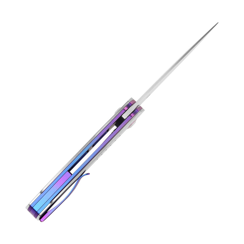 Tracer | Frame Lock | Natural & Blue-Purple Anodized Titanium | 3.46" Satin CPM S35VN | Tuff Knives | K1115A1