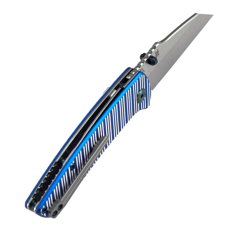 Kansept Main Street | Top Liner Lock | Blue and Plain Aluminum with Stripes | 3.36" Elmax Blade | Pinkerton Knives Design |K1015H3