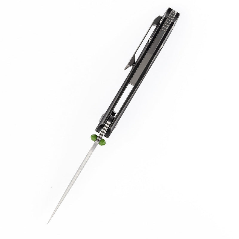 KANSEPT Baku Flipper/Thumb Hole Knife Titanium + Green Carbon Fiber Inlay Handle (3.2'' CPM-S35VN Blade) Sparrow Knife Co Design -K1056A7