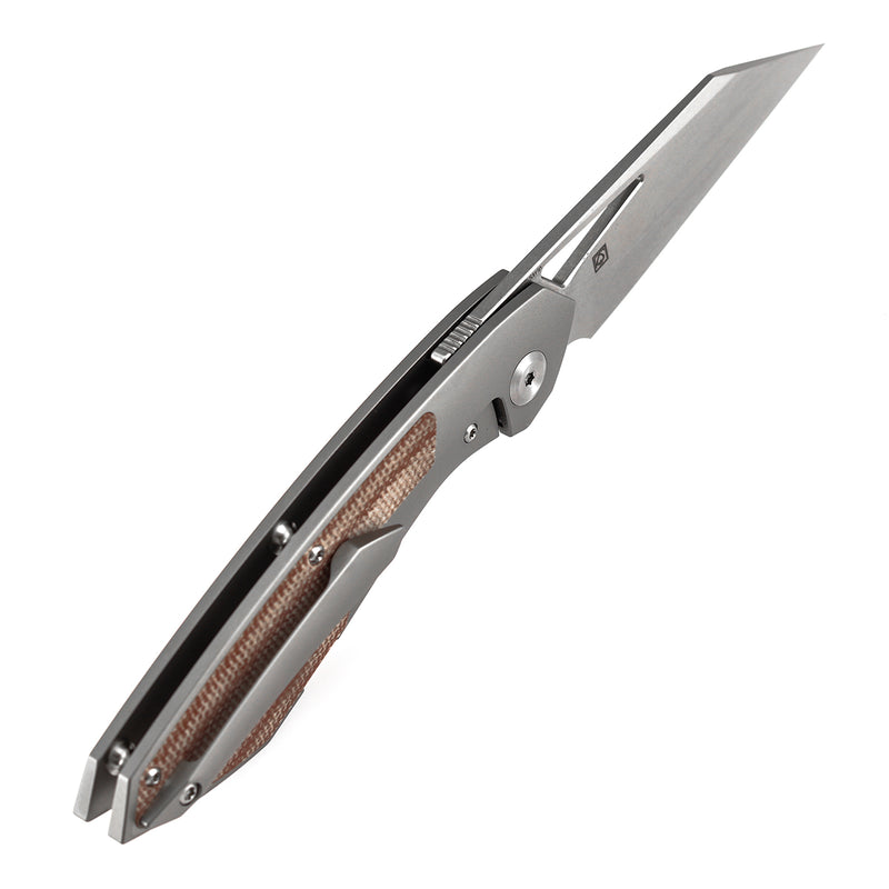 KANSEPT STRIP | Thumb Hole | Brown Micarta+Stonewash Titanium | 3.4" Magnacut Blade | RON STEELE DESIGN | K1113A3