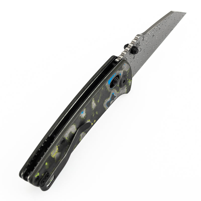 Kansept Main Street | Crossbar Lock | Gecko Camo Carbon | 3.36" Damascus Blade | Pinkerton Knives | K1015V5