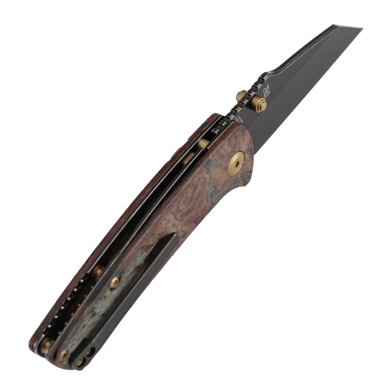 Kansept Main Street | Top Liner Lock | Red Rag Burl Canvas Micarta | 3.36" Elmax Blade | Pinkerton Knives Design |K1015H1
