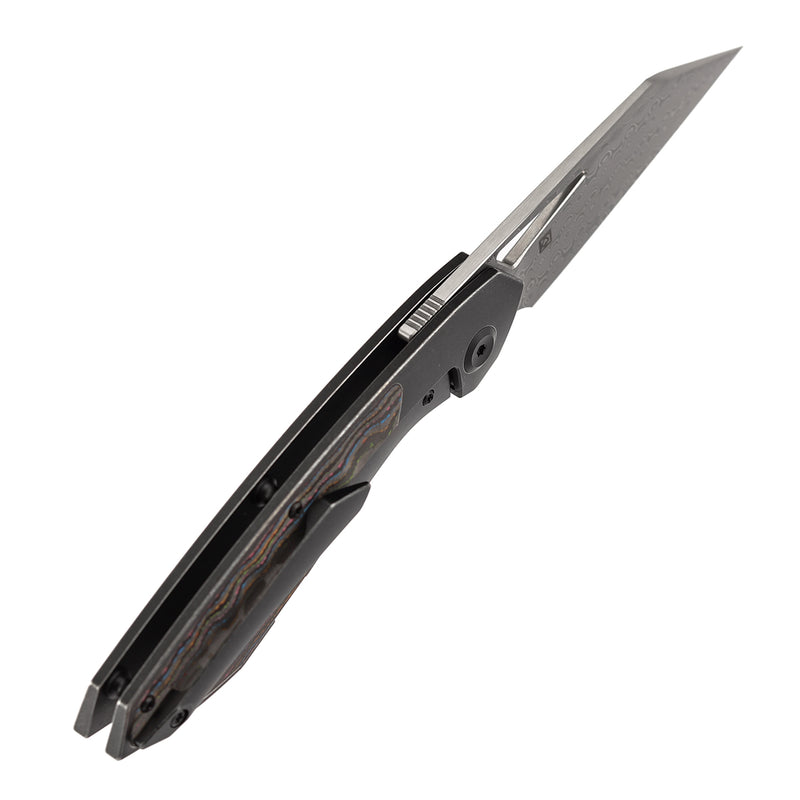 KANSEPT STRIP | Thumb Hole | 80S Camo Carbon Fiber+Blackwash Titanium | 3.4" Damascus Blade | RON STEELE DESIGN | K1113A4