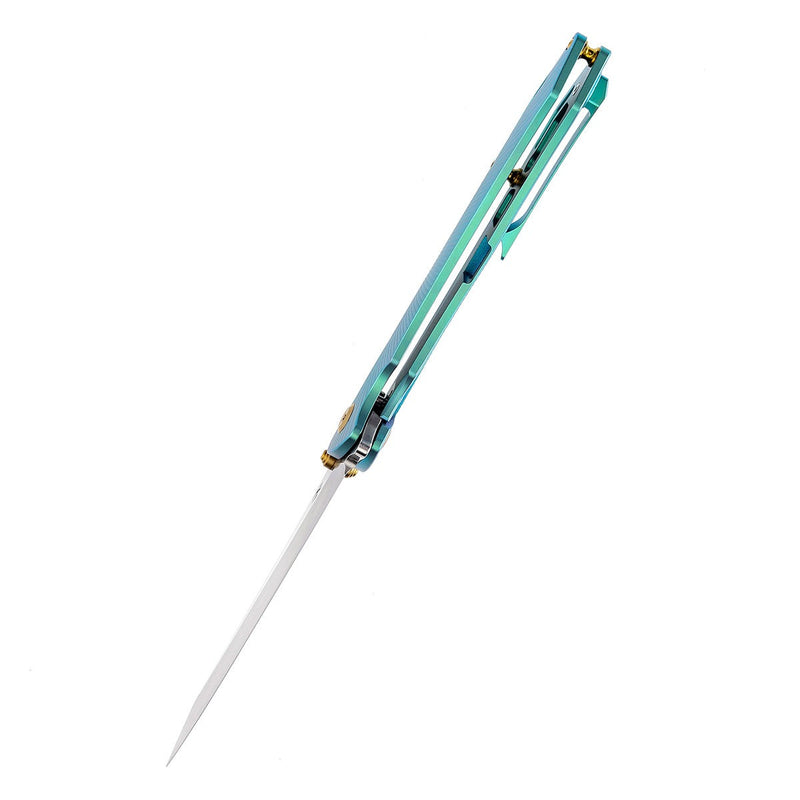 KANSEPT Colibri Tech Flipper/Thumb Hole Knife Green Anodized Titanium Handle (4.34'' CPM-S35VN Blade) Kmaxrom Design -K1060A3