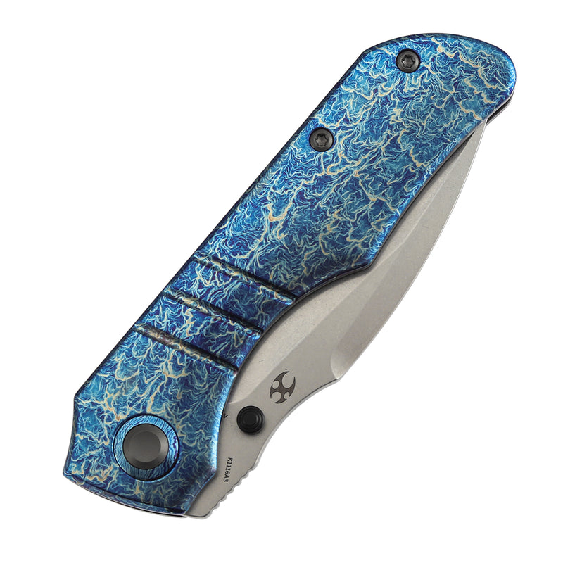 Kansept Mini Lanza | Thumb Stud | Titanium with Lightning Strike Finish | 3.31" CPM 20CV Blade | Brandon Corbin Designed | K1116A3