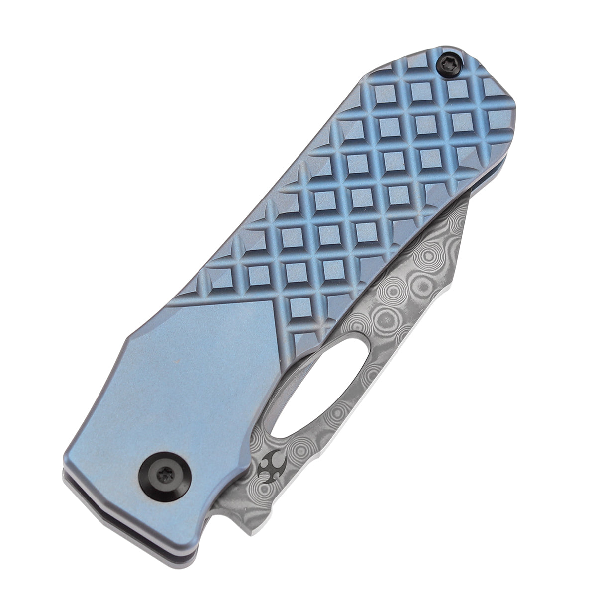 KANSEPT Loki Thumb Hole Knife Blue Anodized Titanium with Frag