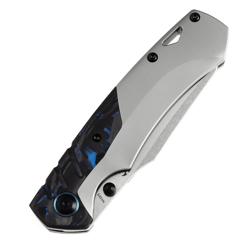 KANSEPT Weim Thumb Studs Knife Blue Carbon Fiber+Plian Titanium Handle (3.28''CPM S35VN Blade)Jonathan Styles Design-K1051A4