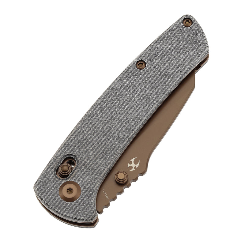 KANSEPT Main Street Thumb Studs/Crossbar Lock Knife Black Micarta Handle (3.36''Rose Gold Coated 154CM Blade) Dirk Pinkerton Design-T1015V11