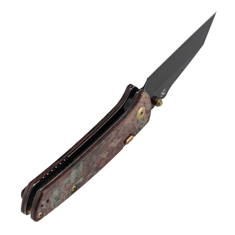 Kansept Main Street | Top Liner Lock | Red Rag Burl Canvas Micarta | 3.36" Elmax Blade | Pinkerton Knives Design |K1015H1