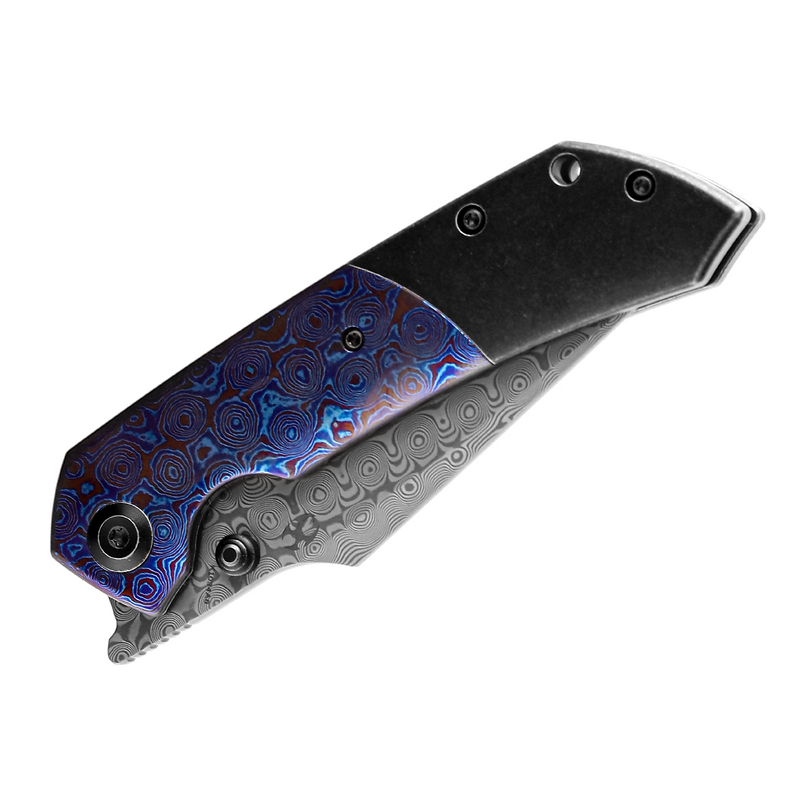 KANSEPT Fenrir Front Flipper/Thumb Stud Knife Titanium + Timascus Handle (3.48'' Damascus Blade) Greg Schob Design-K1034A8