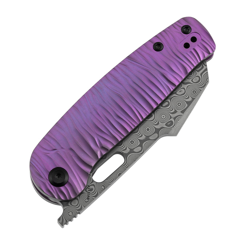 KANSEPT Orlok | Nested Liner Lock | Purple Anodized Ti with Micro Rock Texture | 3.03" Acid Etched Damascus | Terry Cour II Design | K2111A6