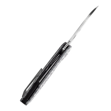 KANSEPT Model 6 Left-handed Flipper/Thumb Hole Knife Black White Carbon Fiber Handle (3.1'' CPM 20CV Blade) -K1022L2