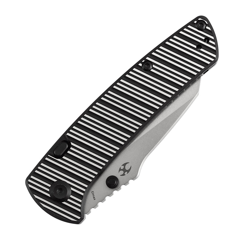 Kansept Main Street | Top Liner Lock | Black and Plain Aluminum with Stripes | 3.36" Elmax Blade | Pinkerton Knives Design |K1015H4