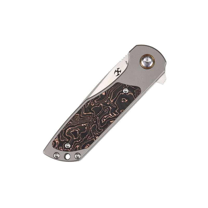 Ptarmigan | Frame Lock | Beadblasted Titanium & Copper Carbon Fiber | 3.12"Satin CPM S35VN | Jared Price Design | K2055A2