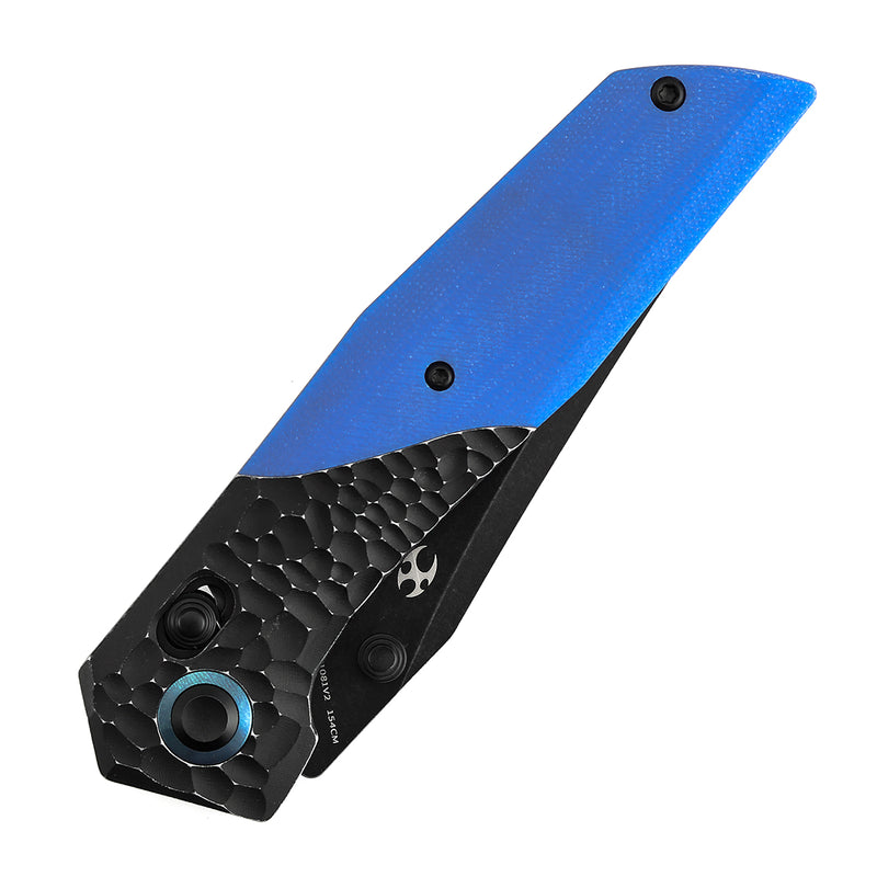 Deadite | Blackwash Aluminum (Rock Texture) with Blue G10 Scales | 3.52" 154CM Blade | Tuffknives Design | T1081V2