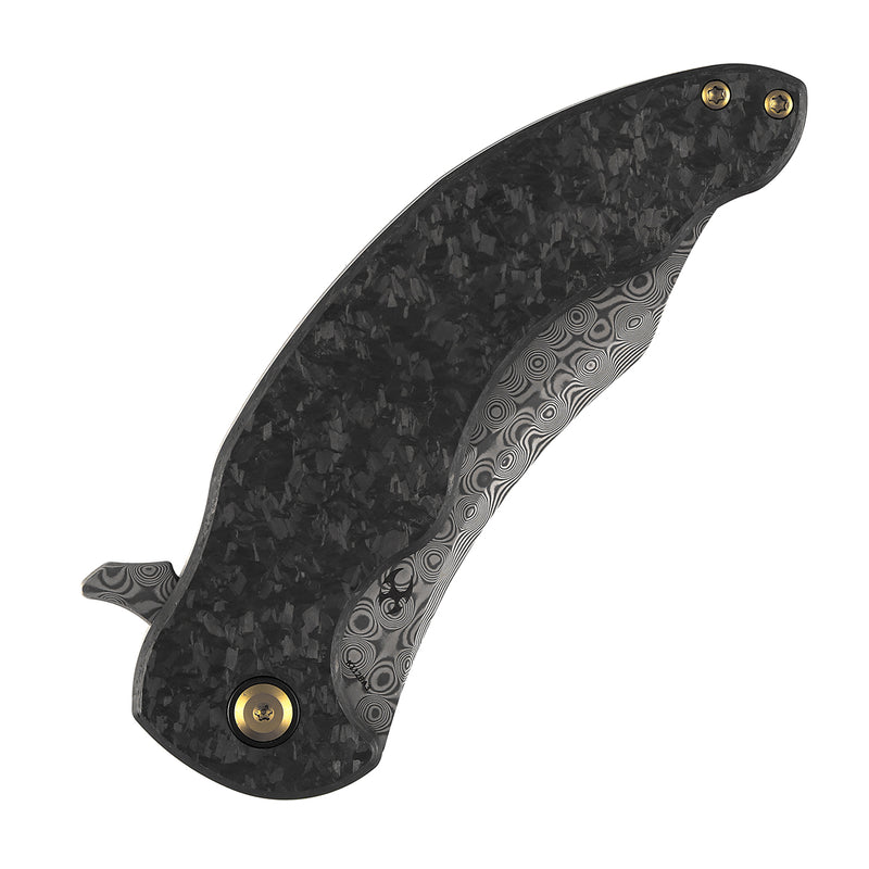 KANSEPT Gilgamesh Flipper Shred Carbon Fiber with Beadblasted Titanium Handle ( 3.75" Damascus Blade) Andreas Goltz Designed- K1128A3