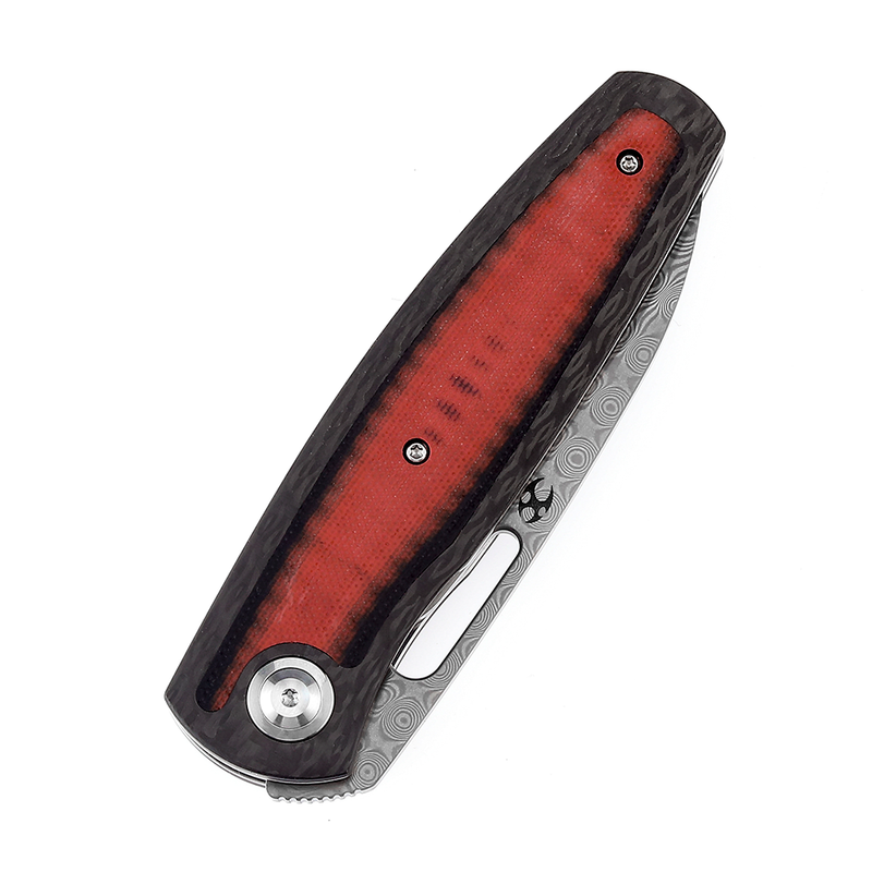 KANSEPT Mato K1050A5 Damascus Blade Blade Twill Carbon Fiber +Red Black  G10 Handle with Villella Knives Design