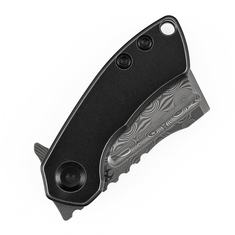 KANSEPT Mini Korvid Flipper knife Blackwash Titanium Handle (1.45'' Damascus Blade ) Koch Tools Design-K3030H1