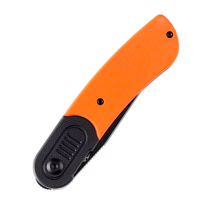 Reverie T2025B3 Black Stonewashed 154CM Blade Black and Orange G10 Handle Design by Justin Lundquist