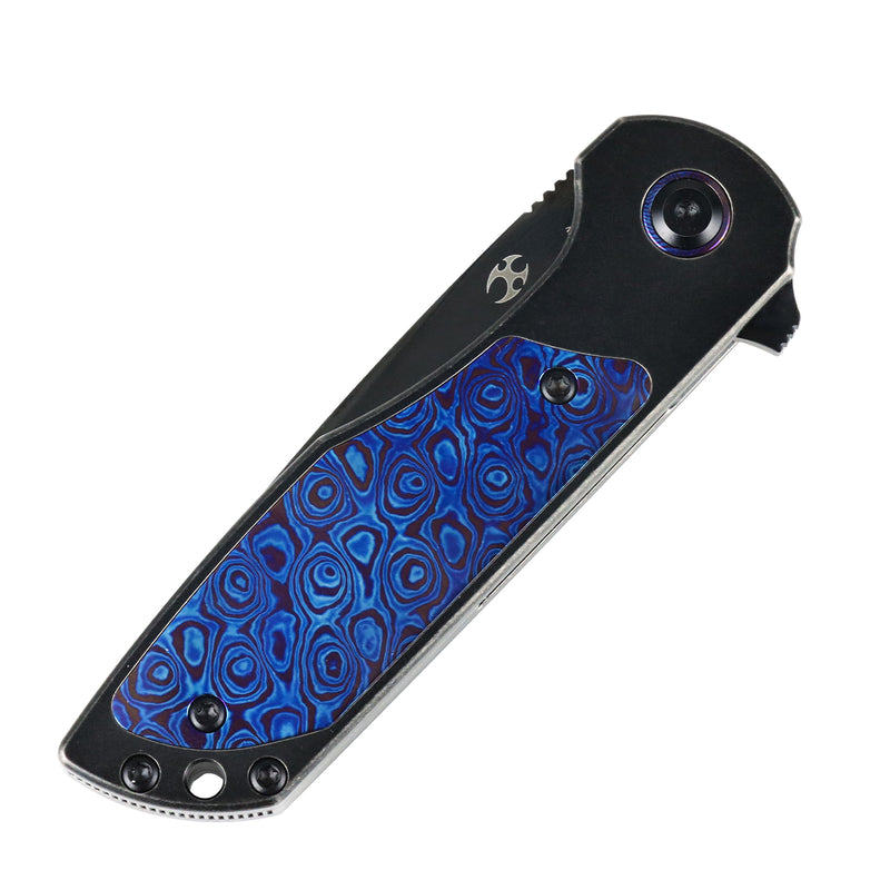 Ptarmigan | Frame Lock | Blackwash Titanium & Timascus | 3.12" Black Mirror DLC CPM S35VN | Jared Price Design | K2055A1