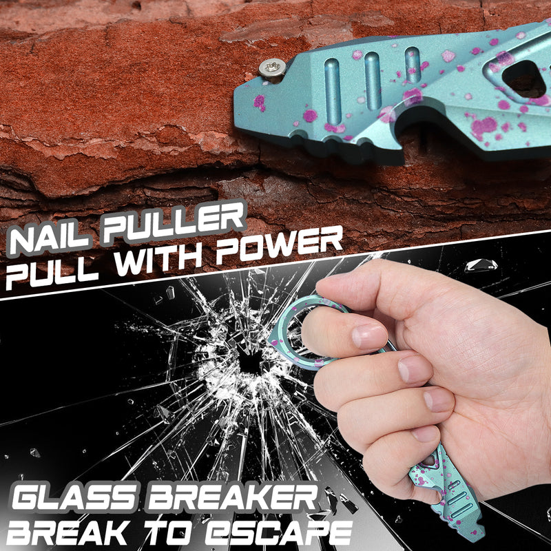 Kansept EDC Tool PryMate G008A9 Green Anodized Titanium with Purple Splash Multifucntional Tool Designed by Sebastian Irawan