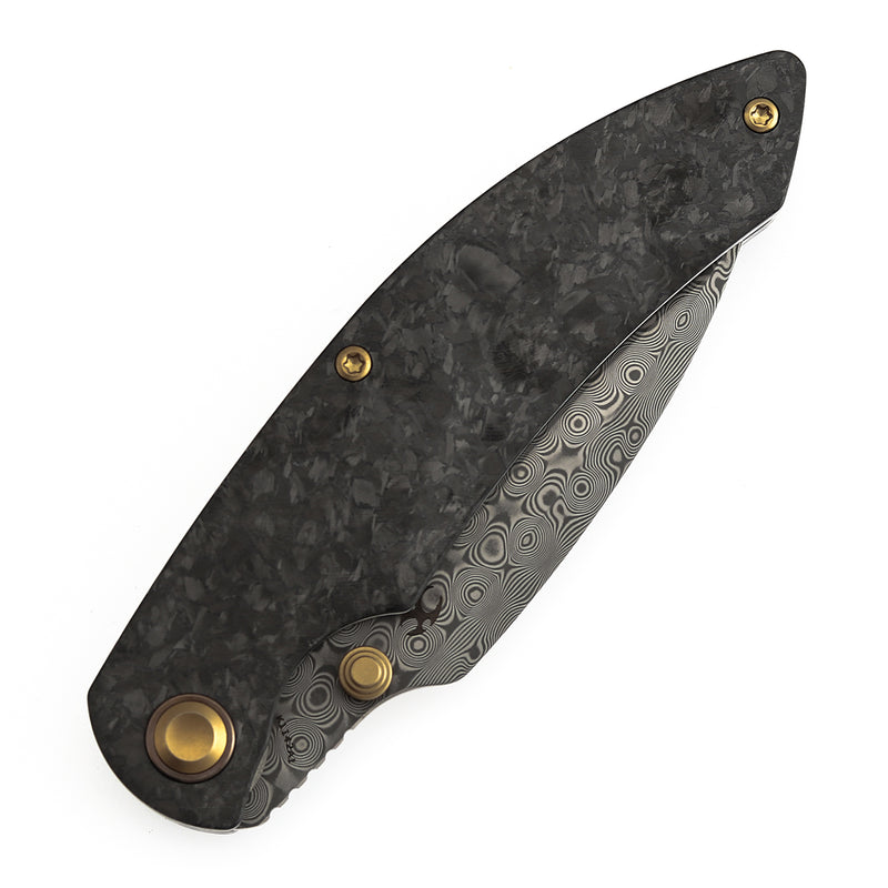 Kansept Falk | Thumb Stud | Shred Carbon Fiber | 3.31" Damascus Blade | Cédric Destombes Designed | K1142A1
