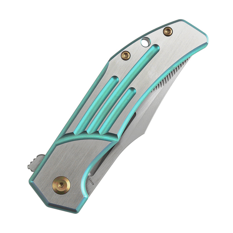 KANSEPT Orion Limited Version Flipper Green Anodized and Machine Satin Titanium Handle (3.07" Machine Satin CPM S35VN with CNC Milling Blade) JB Stout Design-K1089B4