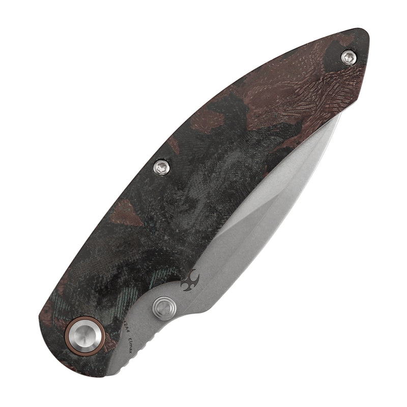 Kansept Falk | Limited Version | Thumb Stud | Green Rag Burl Canvas Micarta | 3.31" Elmax Blade | Cédric Destombes Designed | K1142A4