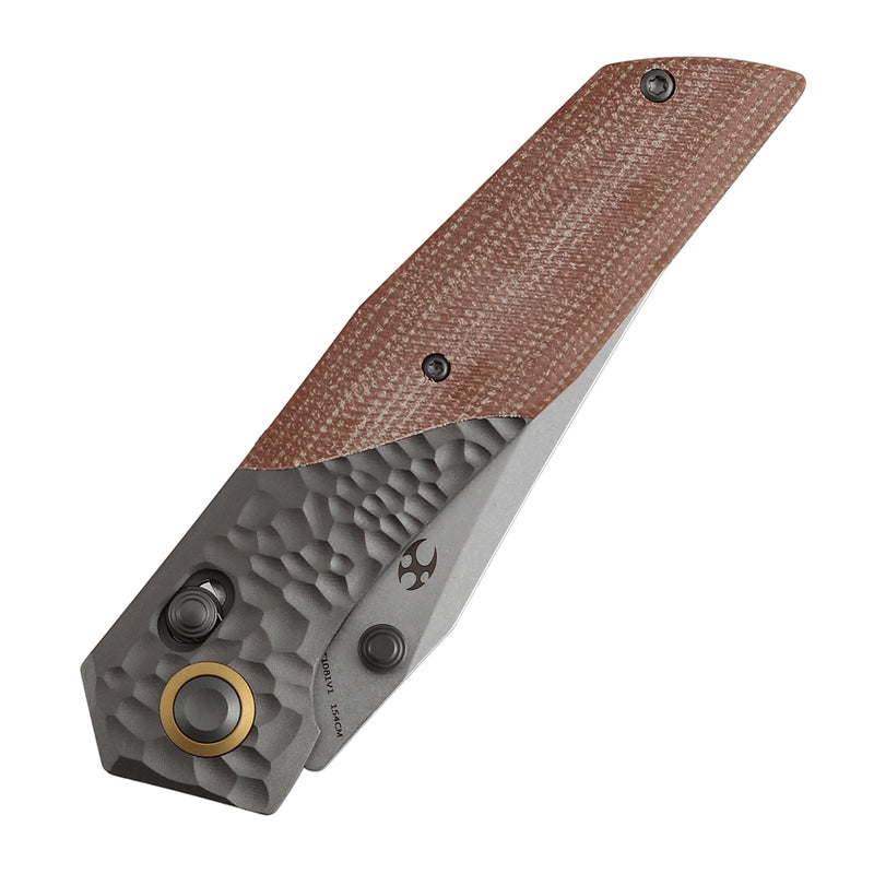 Deadite | Gray Aluminum (Rock Texture) with Brown Micarta Scales | 3.52" 154CM Blade | Tuffknives Design | T1081V1