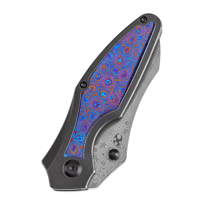 KANSEPT Baba Yaga Thumb Studs Blackwash Titanium with Timascus Inlay Handle (3.06''Damascus Blade ) Sparrow Knife Design -K1074A8